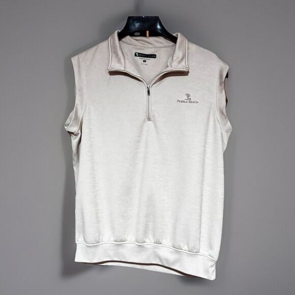 Pebble Beach Performance Golf Vest Sweater Men’s Size Large Tan Neutral 1/4 Zip - Picture 1 of 8